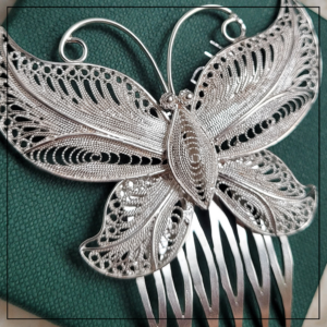 filigranowy grzebyk do wlosow motyl silver    