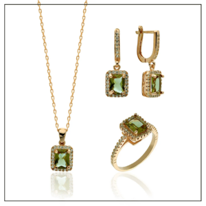 Srebrny komplet sultanit z cyrkoniami gold