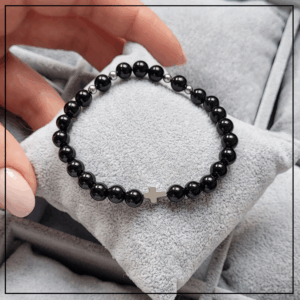 bransoletka rozaniec czarno srebrna onyks