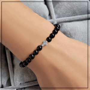 bransoletka rozaniec czarno srebrna onyks