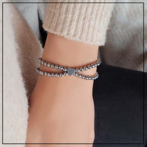 bransoletka serduszko hematyt silver