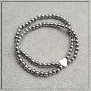 bransoletka serduszko hematyt silver