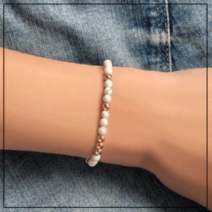 bransoletka bialo zlota kamienie rose