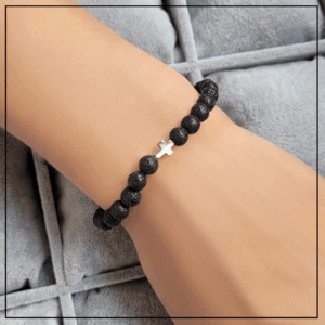 bransoletka rozaniec czarno srebrna lawa