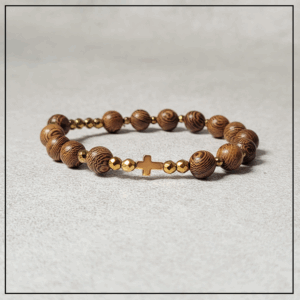 bransoletka rozaniec drewno zlota duza