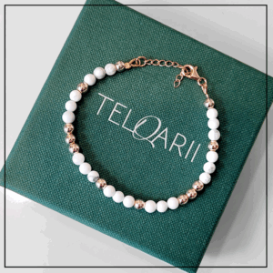 bransoletka bialo zlota kamienie rose