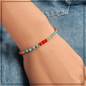 bransoletka turkusowy magnezyt czerwony jaspis gold