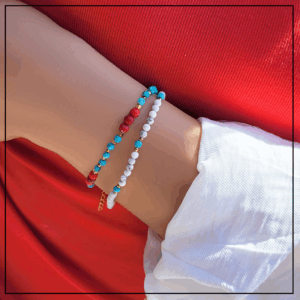 bransoletka turkusowy magnezyt czerwony jaspis gold