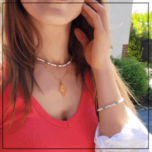 naszyjnik bialy howlit z magnezytem gold +