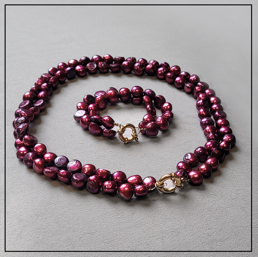 Komplet z burgundowej perly srebro 925 Komplet z burgundowej perly srebro 925