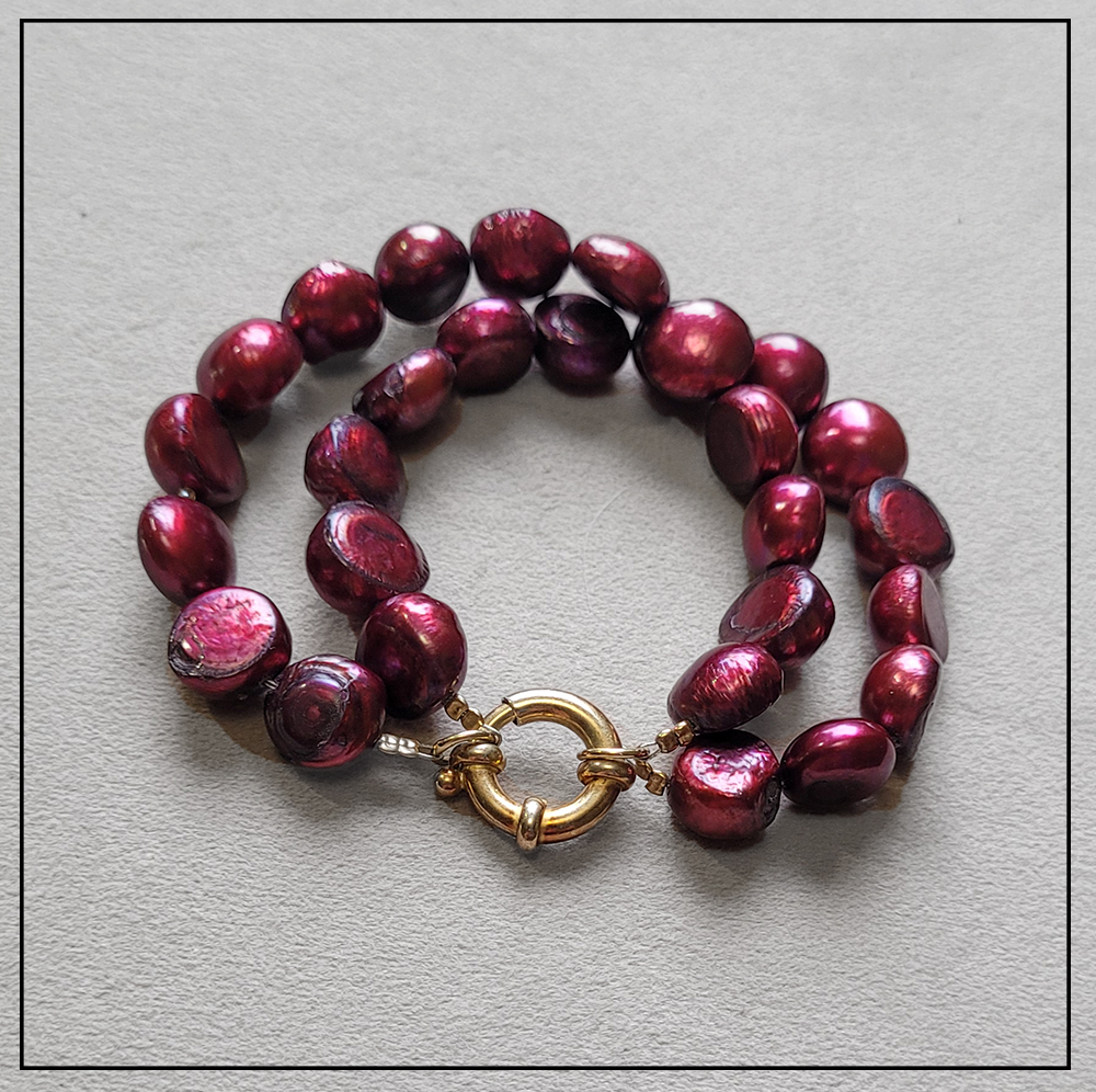 Komplet z burgundowej perly srebro 925 Komplet z burgundowej perly srebro 925