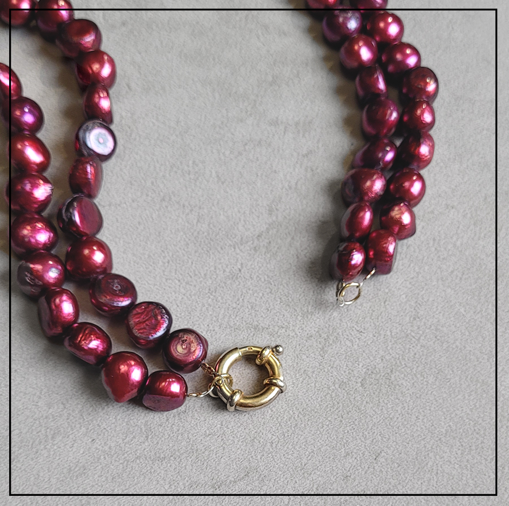 Komplet z burgundowej perly srebro 925 Komplet z burgundowej perly srebro 925