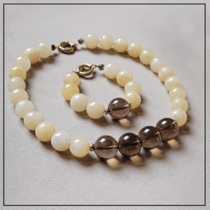 Komplet z jadeitu i kwarcu srebro 925 gold