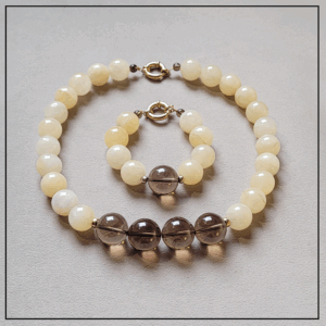 Komplet z jadeitu i kwarcu srebro 925 gold