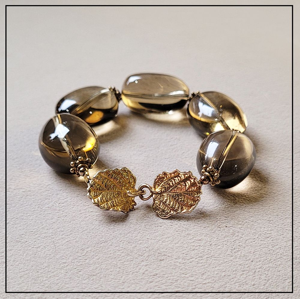 bransoletka liscie kwarc dymny srebro925 bransoletka liscie kwarc dymny srebro925