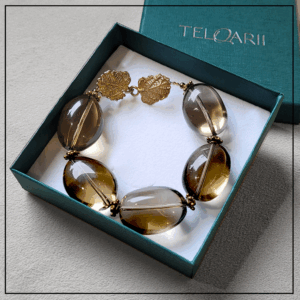 bransoletka liscie kwarc dymny srebro925