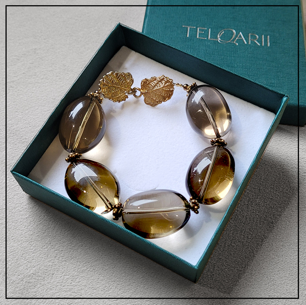 bransoletka liscie kwarc dymny srebro925 bransoletka liscie kwarc dymny srebro925