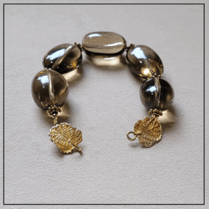 bransoletka liscie kwarc dymny srebro925