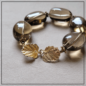 bransoletka liscie kwarc dymny srebro925