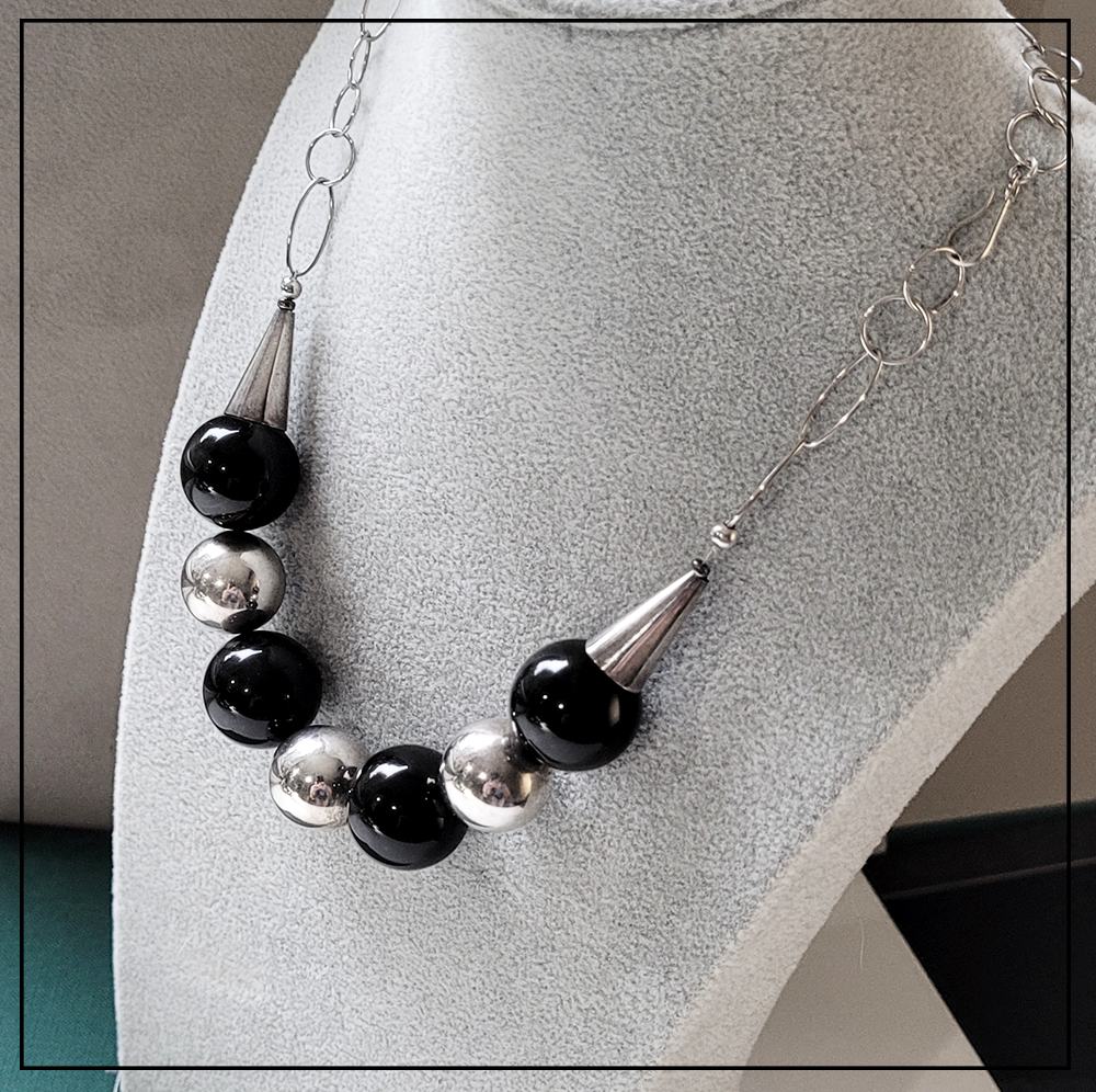 naszyjnik obsydian kule srebro925 naszyjnik obsydian kule srebro925