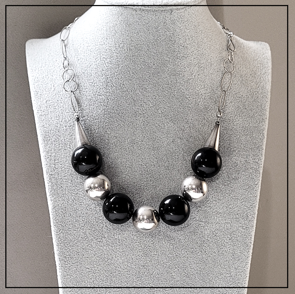naszyjnik obsydian kule srebro925 naszyjnik obsydian kule srebro925