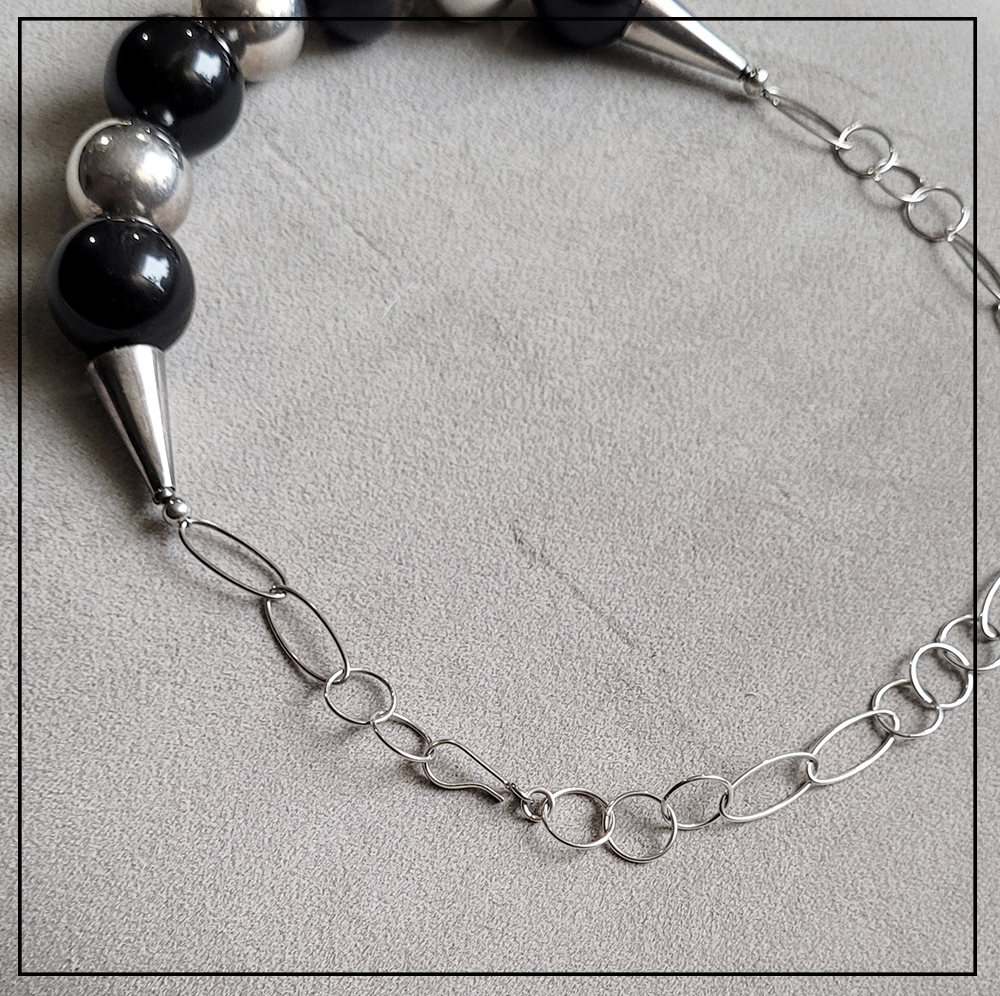 naszyjnik obsydian kule srebro925 naszyjnik obsydian kule srebro925