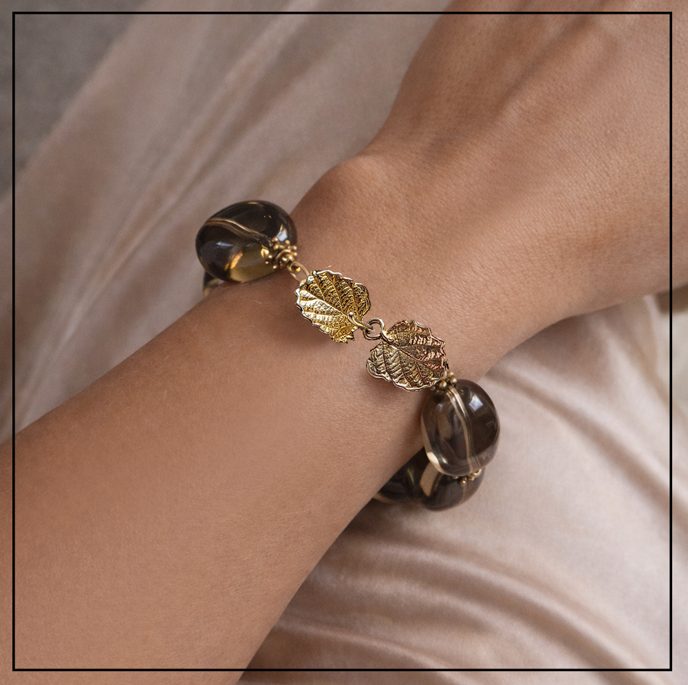 bransoletka liscie kwarc dymny srebro925 bransoletka liscie kwarc dymny srebro925