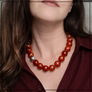 naszyjnik kule karneolu srebro925